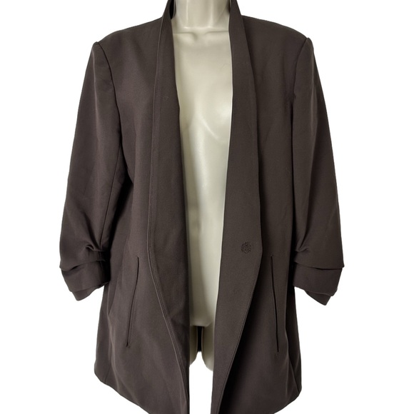 Babaton Aritzia Power Hip Blazer Size 12 Brown Pockets Stretch Mid Length Work - Picture 3 of 11